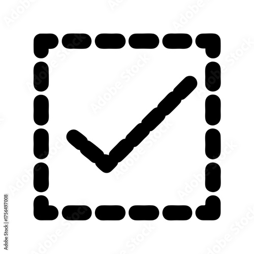 Checkmark symbol within decorative rounded square frame indicating completion or selection