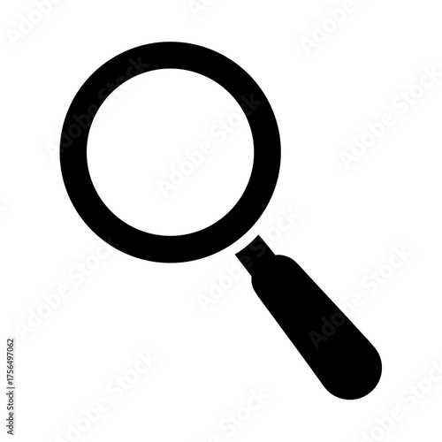 A simple black magnifying glass on a white background for visual aid