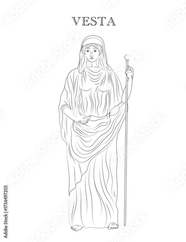 Vector illustration of the Roman goddess Vesta, the virgin goddess of the hearth, home, and family.