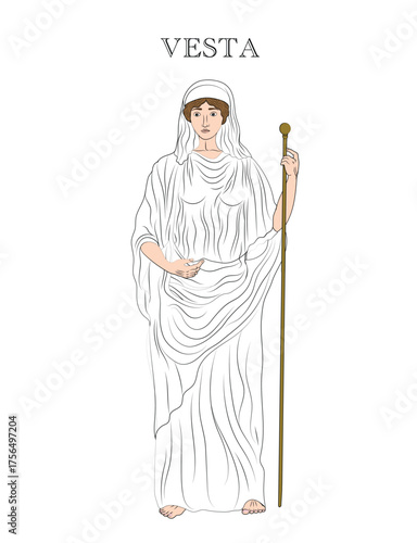 Vector illustration of the Roman goddess Vesta, the virgin goddess of the hearth, home, and family.