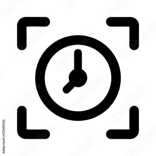 Clock symbol enclosed by focus target outline, time management application graphic