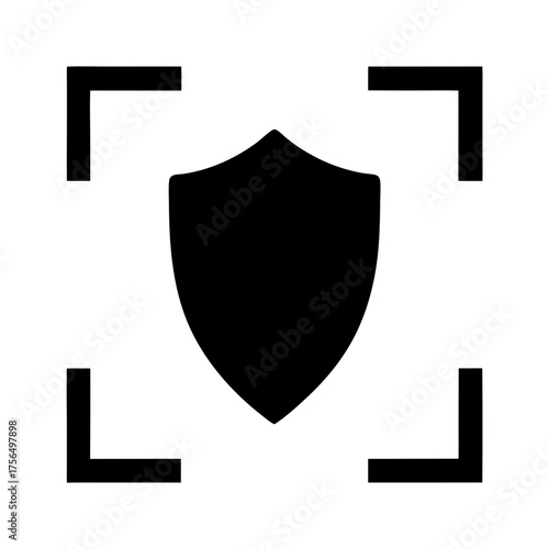 Isolated black shield inside a viewfinder, symbol for antivirus protection and security