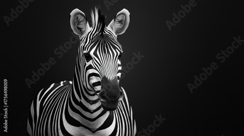 Portrait of a super beautiful zebra on a black background