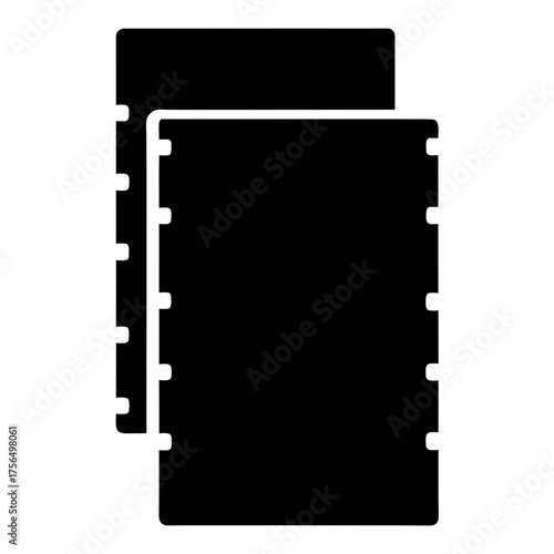 Two sheets of ring binder paper represent stationery and organization, black and white