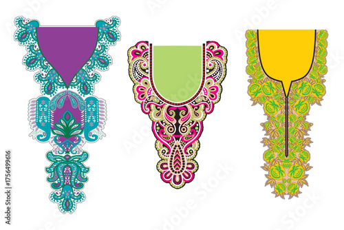 Traditional Asian Women Dress Neck Design Vector Illustration