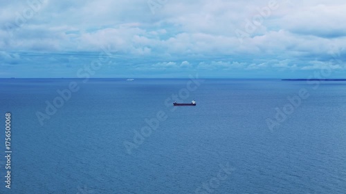 Aerial view of an oil tanker at sea during blue hour