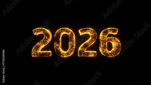 Year 2026 glittering on a dark background, representing upcoming calendar events, future goals, celebration, and annual planning for business and personal success. 3d rendering
