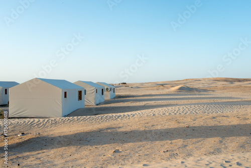 Tents in  a row, accommodation for tourists, Sahara desert, Tunisia
