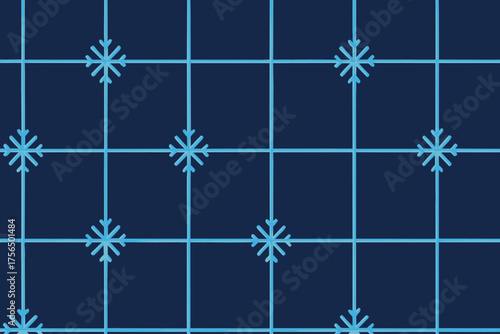 Cool winter pattern with snowflakes on dark blue grid background