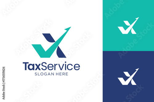 Abstract financial logo design inspiration. Simple check and arrow shape logo.