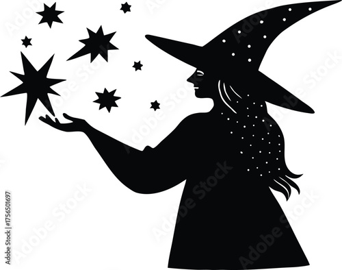 Witch Blowing Stardust Halloween Silhouette