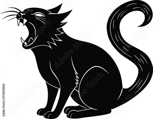 Witch Black Cat Yawning Halloween Silhouette