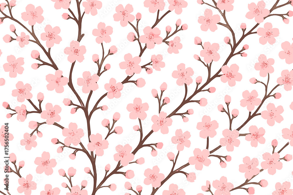 Fototapeta premium Blossoming cherry blossoms on a white background create a serene and elegant atmosphere in springtime