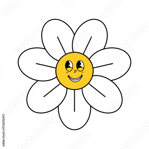 Groovy Retro Flower Face with Big Smile