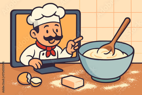 Chef giving baking instructions while preparing dough in a kitchen setting