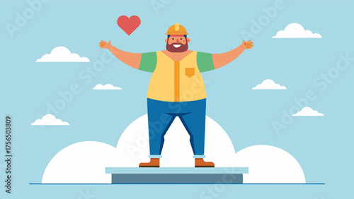 A builder uses his platform to promote body positivity and selflove encouraging men to embrace their differences.. Vector illustration