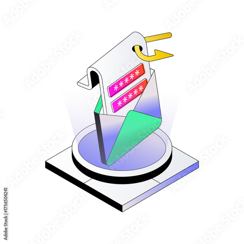 An isometric design icon of email phishing