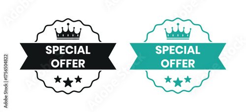 Special offer symbol. Round sticker with offer message. Sale sign. Advertising Discounts symbol. Circle sticker mockup banner. Special offer badge shape. Adhesive offer paper banner. Vector.