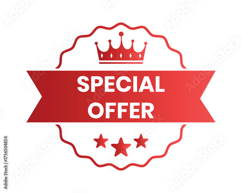 Special offer symbol. Round sticker with offer message. Sale sign. Advertising Discounts symbol. Circle sticker mockup banner. Special offer badge shape. Adhesive offer paper banner. Vector.