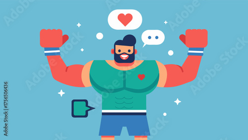 A boxer spreads a message of selflove and positive body image showing that athletes of all body types can be successful in their sport.. Vector illustration