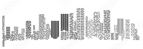 Black and white silhouette city with windows without background