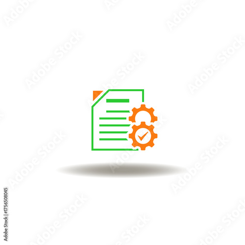 Vector illustration of document list and cogs with check mark. Symbol of project management and time planning.