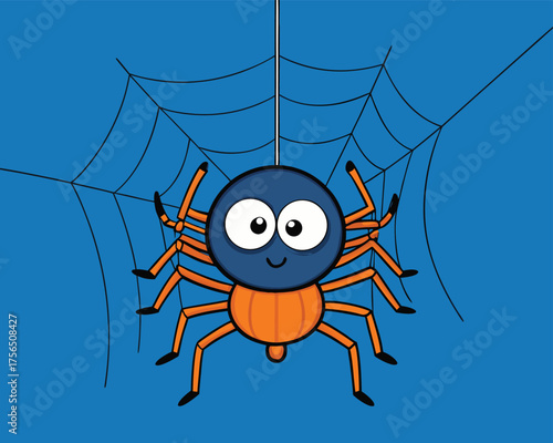 Spider Hanging From Web Cute Cartoon Art | Cartoon Style Spider Hanging Web Design