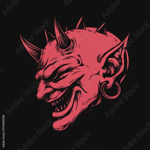 A punk rock devil with a spiked collar and a fierce sneer.