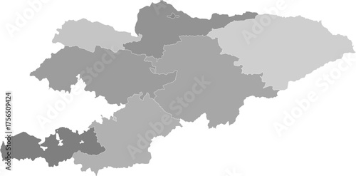 kyrgyzstan administrative vector map with region boundaries (Web Mercator projection, PPT-compatible & fully editable)