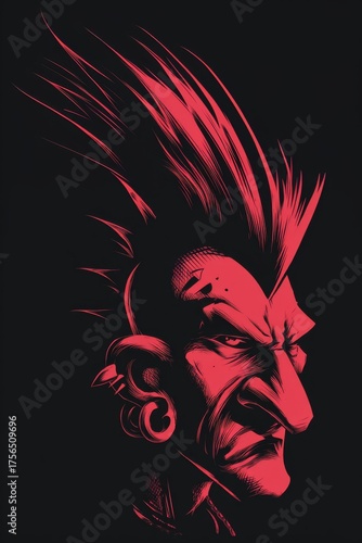 A punk rock devil with a spiked collar and a fierce sneer.