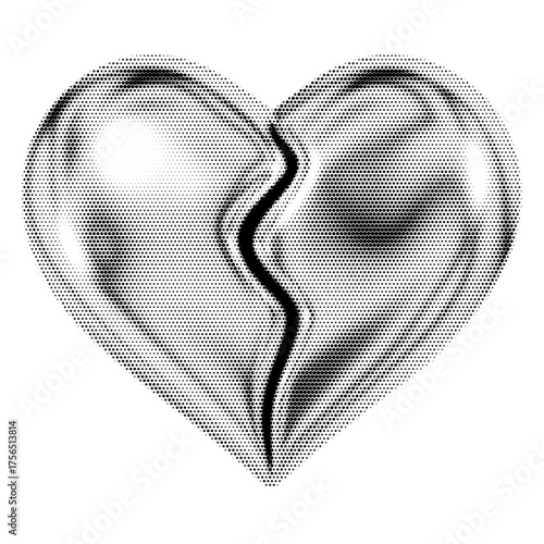 Broken Heart vintage y2k halftone art, broken heart halftone stipple brutalist retro vector png with transparent background, bloom 2000s aesthetic photocopy effect tattoo