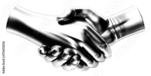 Hand Shake vintage y2k halftone art, hand shake halftone stipple brutalist retro vector png with transparent background, bloom 2000s aesthetic photocopy effect tattoo