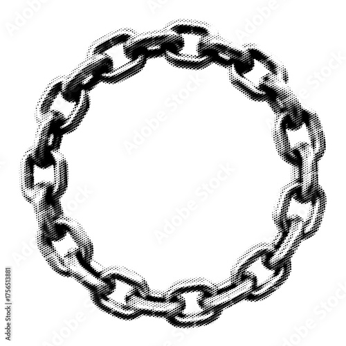 Circular Metal Chain vintage y2k halftone art, circular metal chain halftone stipple brutalist retro vector png with transparent background, bloom 2000s aesthetic photocopy effect tattoo