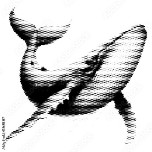 Whale vintage y2k halftone art, whale halftone stipple brutalist retro vector png with transparent background, bloom 2000s aesthetic photocopy effect tattoo