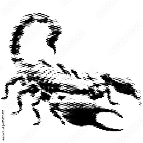 Scorpion vintage y2k halftone art, scorpion halftone stipple brutalist retro vector png with transparent background, bloom 2000s aesthetic photocopy effect tattoo