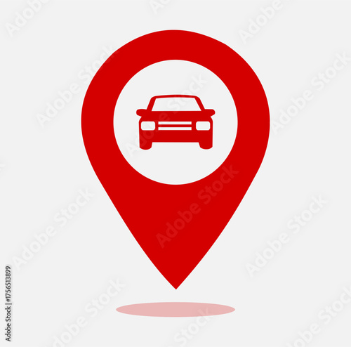Red Map Pin with Car Symbol — Minimalist Flat Vector Icon