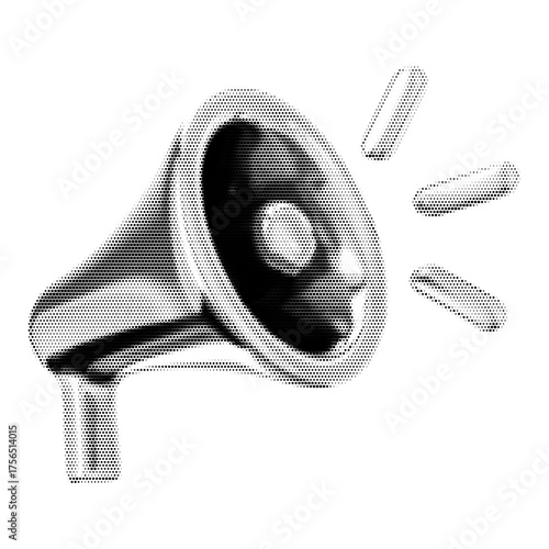 Fotografie Megaphone Speaker vintage y2k halftone art, megaphone speaker halftone stipple b