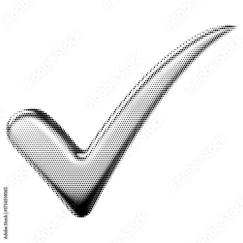 Tick Sign vintage y2k halftone art, tick sign halftone stipple brutalist retro vector png with transparent background, bloom 2000s aesthetic photocopy effect tattoo