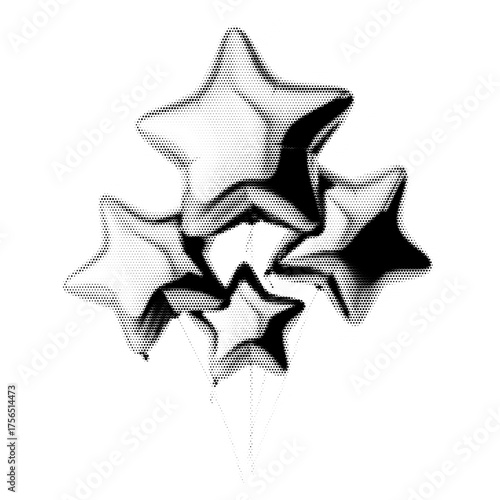 Star Shaped Balloon Vintage Y2K Stipple Art, Festive Halftone Brutalist Retro Vector PNG with Transparent Background, Celebration 2000s Aesthetic Photocopy Effect Tattoo