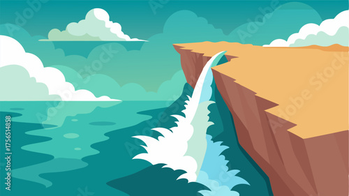 A narrow strip of land between a steep cliff and a turbulent sea where crashing waves spray mist into the air.
