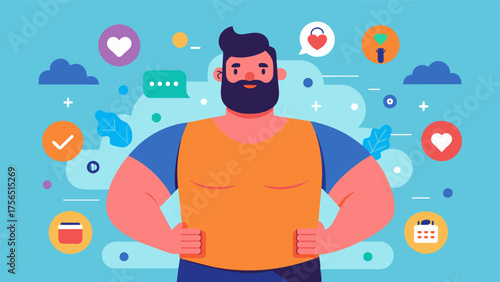 A body positive influencer who shares tips and techniques for men to feel comfortable and confident in their own skin regardless of societal expectations.. Vector illustration