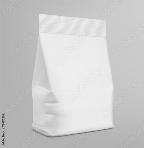 Vertical bag package for building materials mockup. Half side view. Vector illustration isolated on grey background. Easy to use for presentation your product, idea, promo, design. EPS10.