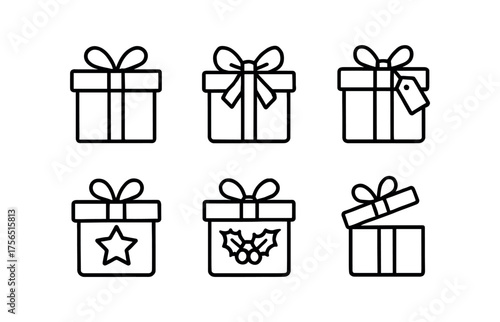 Holiday and gift package icons for seasonal celebrations