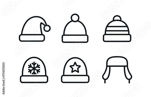 Winter hat icons for seasonal apparel and fashion design