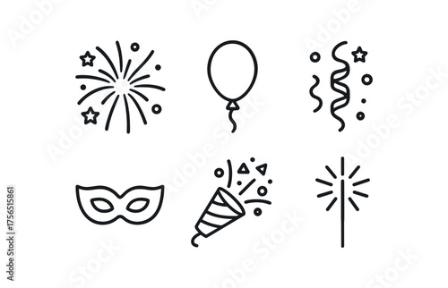 Celebration and party essentials icons for festive event design