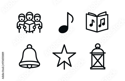 Festive holiday music and celebration icon set for design and branding