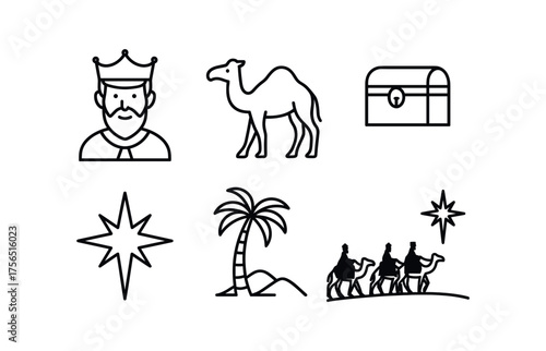 Nativity and epiphany icon set for christmas celebrations and religious design