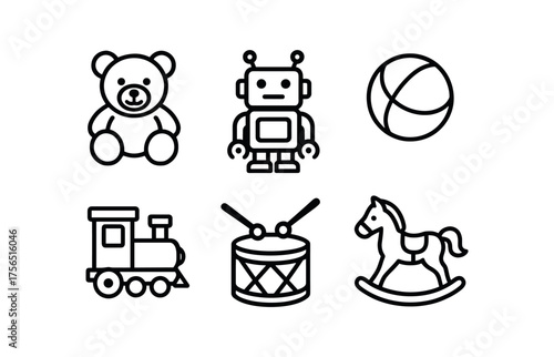 Classic children's toys icons for kids' app design and branding