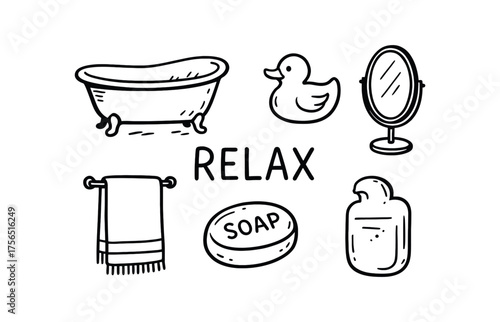 Relaxation and bath time essentials icons for spa and wellness designs