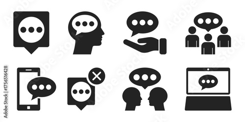 Communication vector flat icon set.